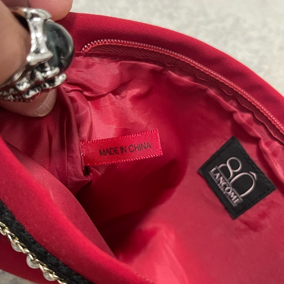 EUC Size Medium Lancôme Pearl Decorative Top-zip Makeup Case/Cosmetic Bag In Red - Picture 7 of 9